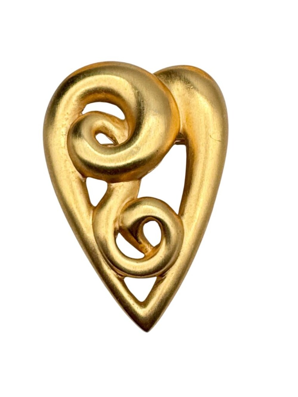 Vintage 80s Anne Klein Matte Gold Tone Heart Brooch and Flower Earrings Stylized - Picture 4 of 9